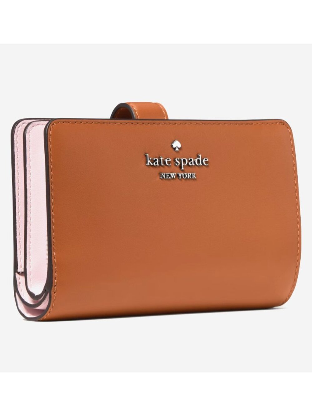 New Kate Spade Medium Compact Bifold Wallet Smooth Leather Warm Gingerbread